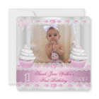 Premier Anniversaire 1ère Fille Gâteau Blanc Rose