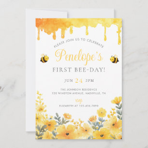 Invitation Premier anniversaire abeille jour fleurs sauvages 