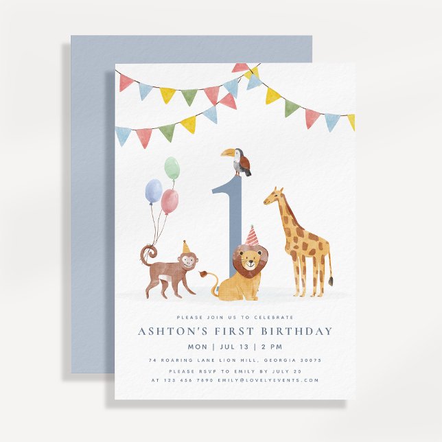 Invitation premier anniversaire Animaux sauvages a (Créateur téléchargé)
