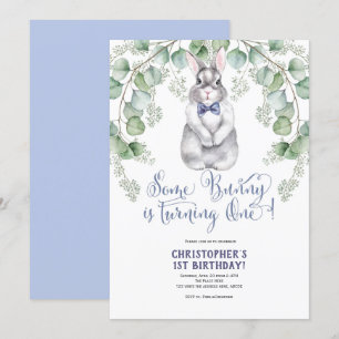 Invitation Premier anniversaire, aquarelle, le lapin est un