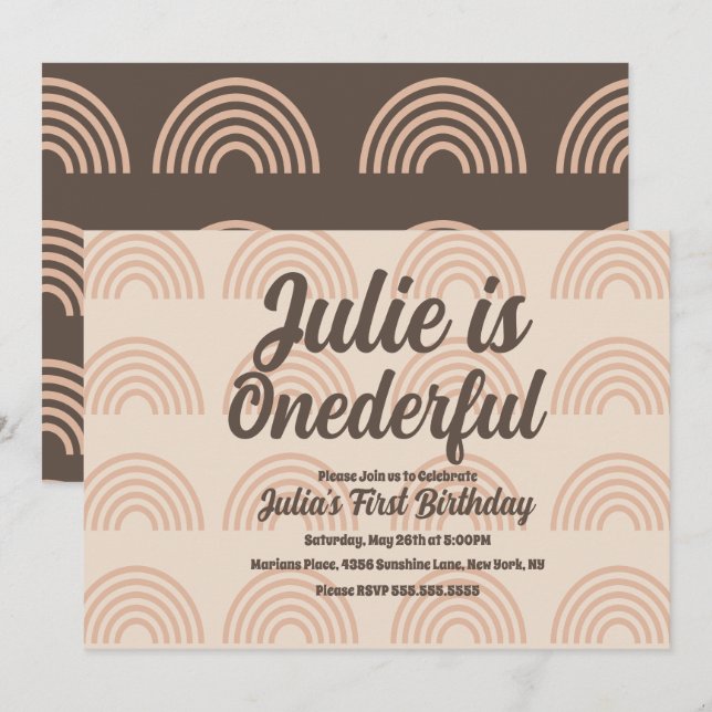 Invitation Premier anniversaire arc-en-ciel Onederful Dot Ear (Devant / Derrière)