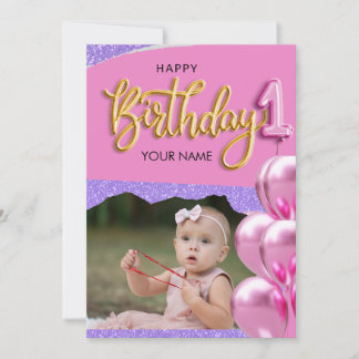 Invitation Premier anniversaire Baby Girl Photo Design