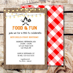 Invitation Premier anniversaire BBQ Red Plaid En vichy
