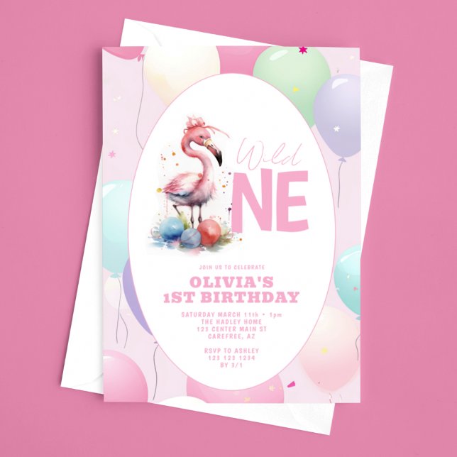 Invitation Premier Anniversaire Bébé Flamant Sauvage (Créateur téléchargé)