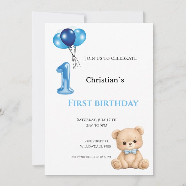 Invitation Premier anniversaire bébé garçon (Devant)