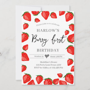 Invitation Premier anniversaire Berry Girl Cute Strawberries 