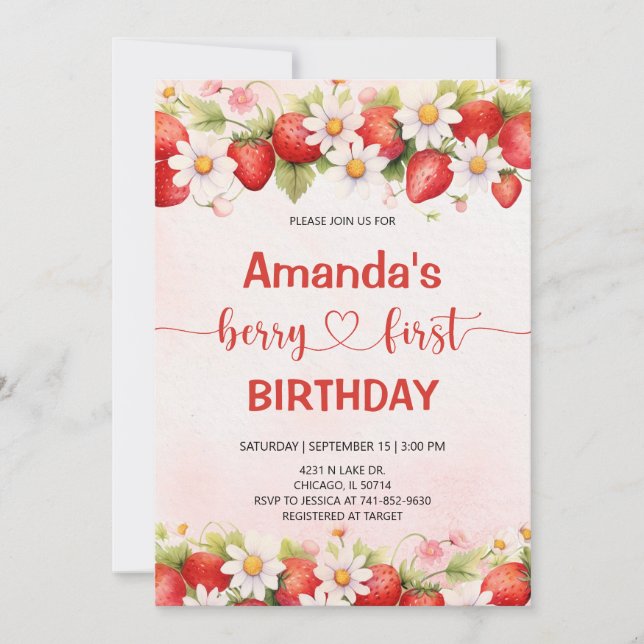 Invitation Premier Anniversaire Berry Sweet (Devant)