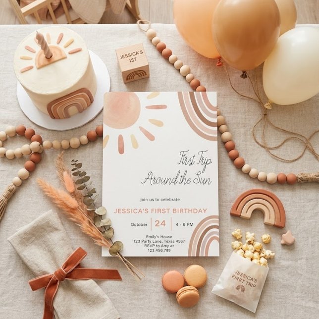 Invitation Premier Anniversaire Boho Autour Du Soleil 1er Ann (Créateur téléchargé)