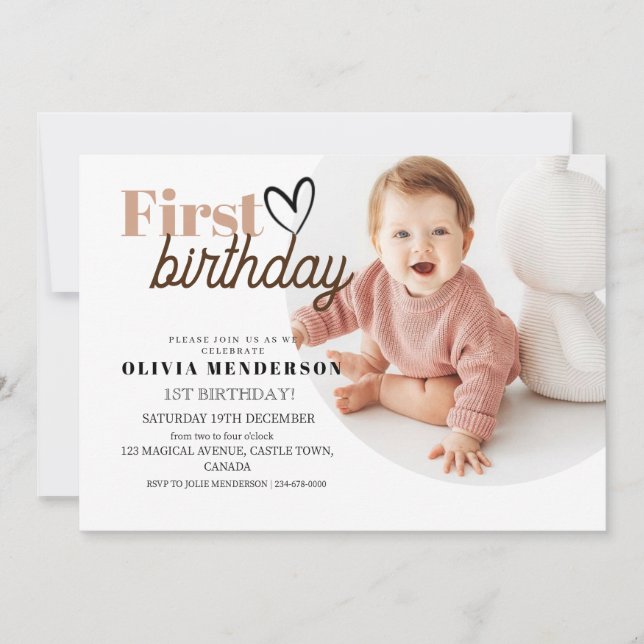 Invitation Premier anniversaire Boho Heart Minimal Moder Anni (Devant)