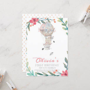 Invitation Premier anniversaire Boho Hot air ballon anniversa