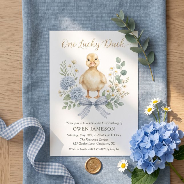 Invitation Premier Anniversaire Botanique d'un Petit Canard C (Créateur téléchargé)