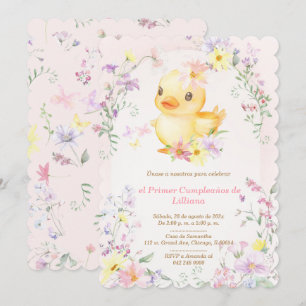 Invitation Premier Anniversaire Canard en Caoutchouc Rose pou