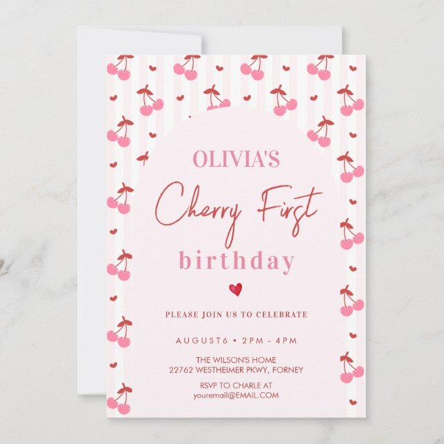 Invitation Premier anniversaire Cerise (Devant)