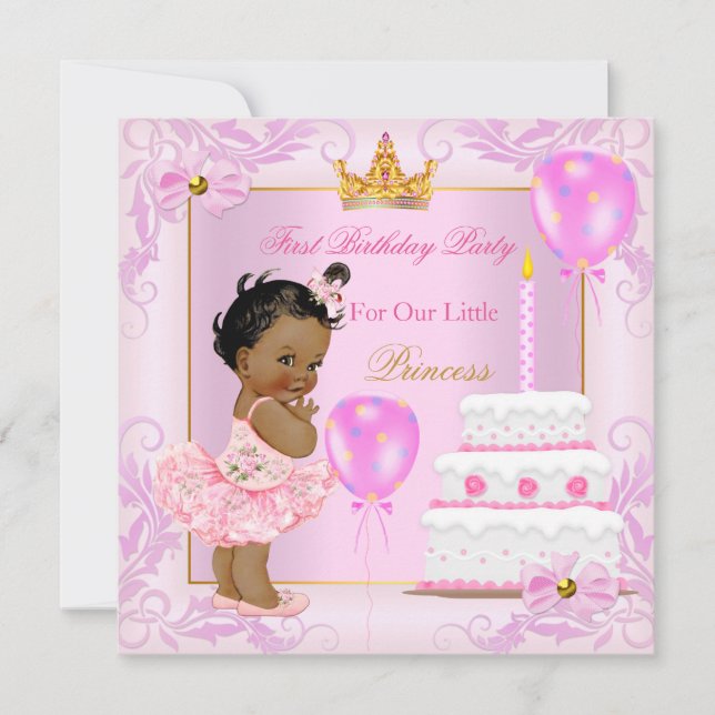 Invitation Premier Anniversaire Couronne de Princesse Fille R (Devant)