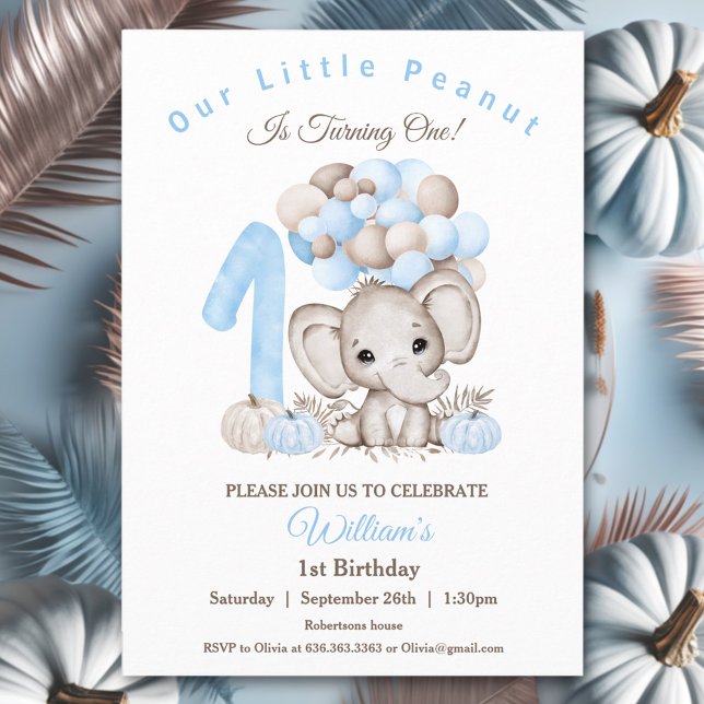 Invitation Premier Anniversaire Cute Elephant Fall Boy Invita (First Birthday Cute Elephant Fall Boy Invitation)