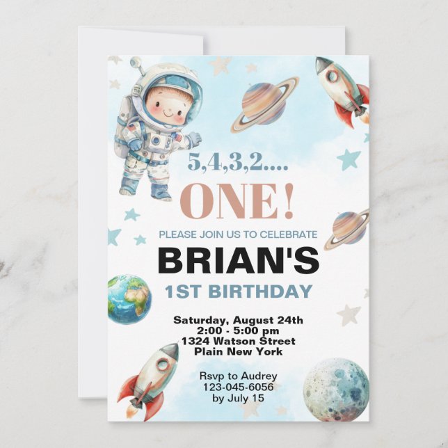 Invitation Premier anniversaire dans l'espace (Devant)