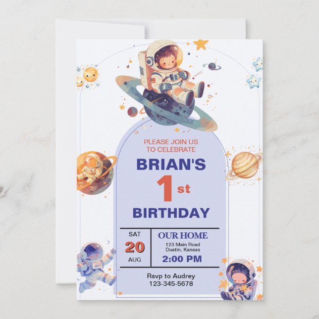 Invitation Premier anniversaire dans l'espace (Devant)