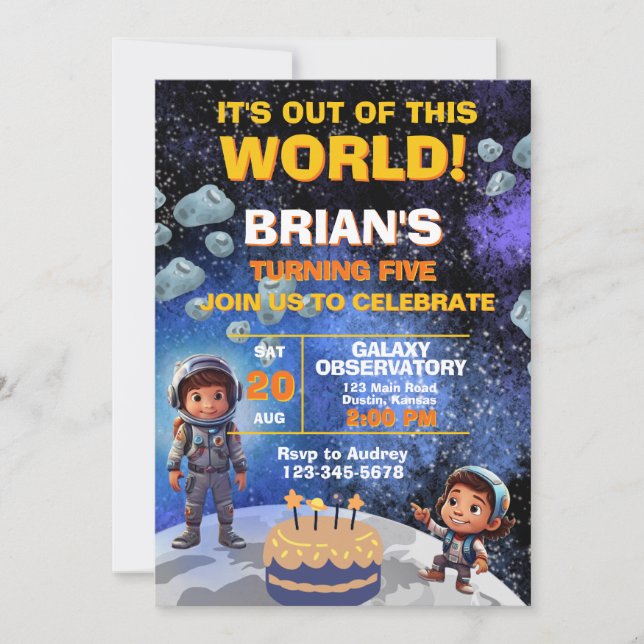 Invitation Premier anniversaire dans l'espace (Devant)