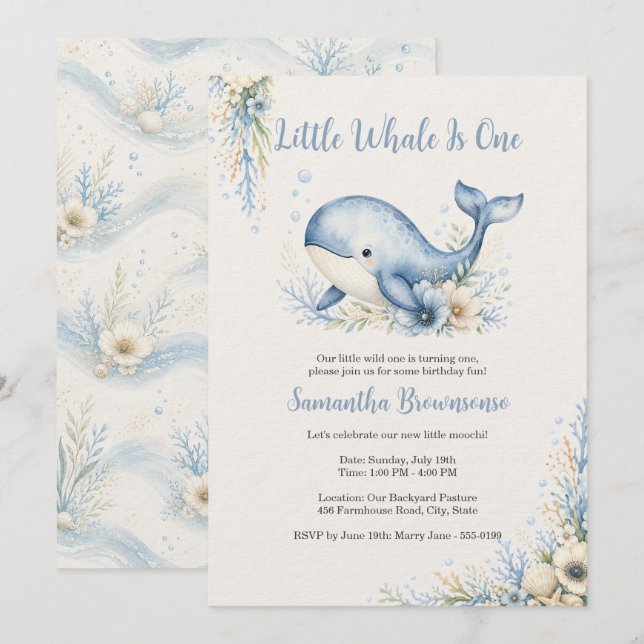 Invitation Premier Anniversaire de Baleine Côtière (Devant / Derrière)