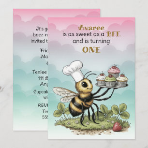 Invitation Premier Anniversaire de Bébé Fille Petite Abeille