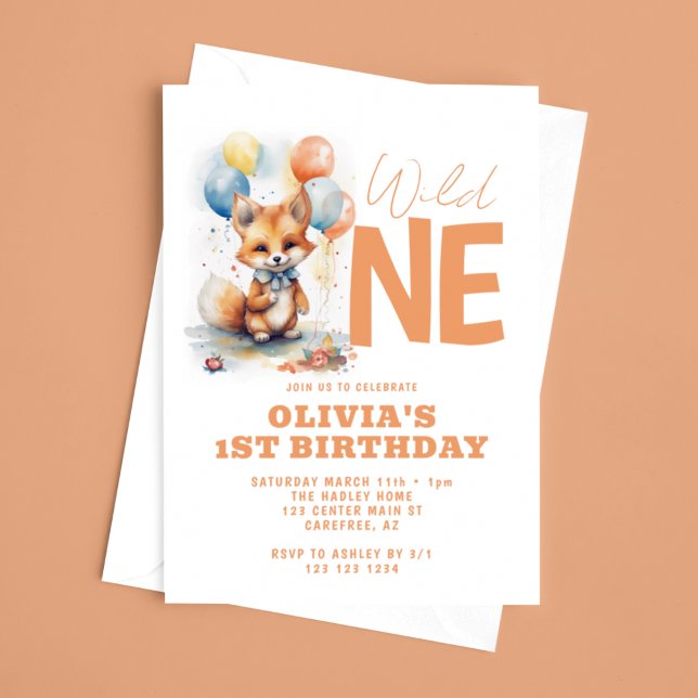 Invitation Premier Anniversaire de Bébé Renard Sauvage (Créateur téléchargé)