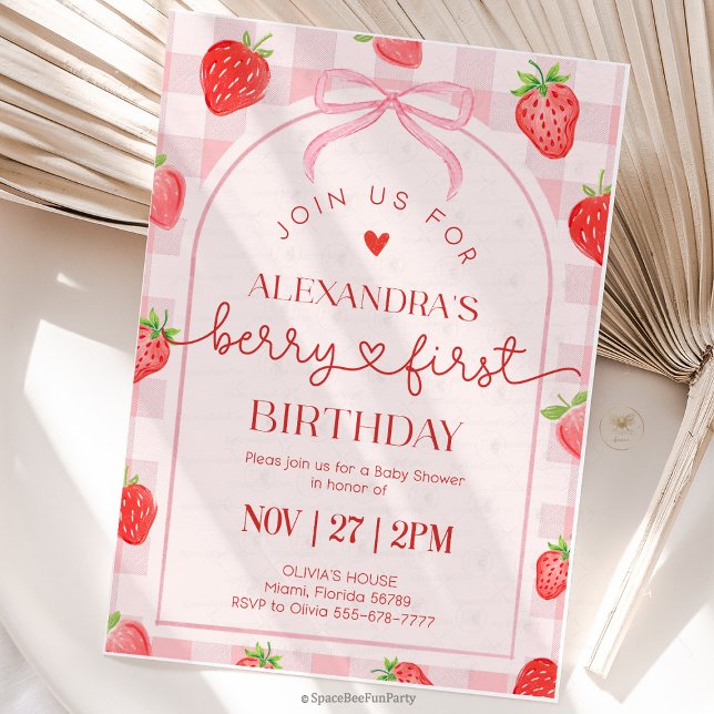 Invitation Premier anniversaire de Berry à la fraise (berry first birthday, strawberry birthday, first birthday girl, berry themed party, strawberry first)