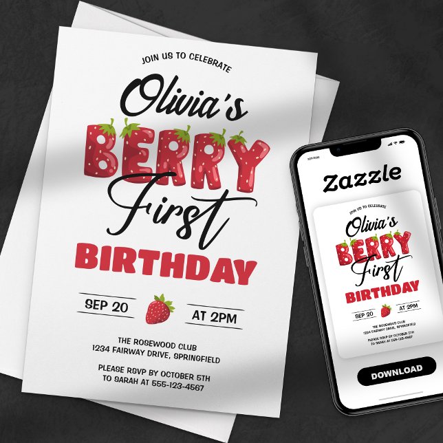 Invitation Premier anniversaire de Berry à la fraise (Créateur téléchargé)