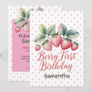 Invitation Premier anniversaire de Berry à la fraise, une dou