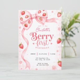 Invitation Premier anniversaire de Berry avec un nœud rose et
