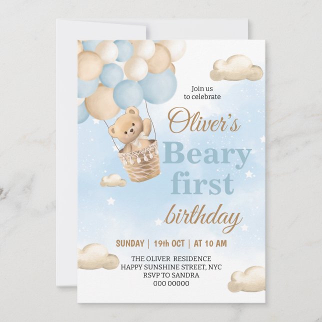 Invitation Premier anniversaire de Blue Beary (Devant)
