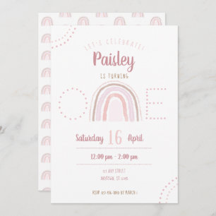 Invitation Premier anniversaire de Boho Pink Rainbow