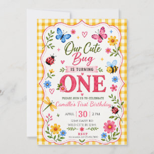 Invitation Premier Anniversaire de Fille avec Mignon Insecte