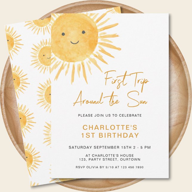 Invitation Premier Anniversaire de Fille Boho First Trip Arou (Créateur téléchargé)