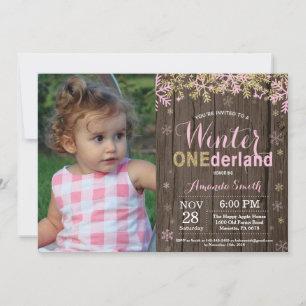 Invitation Premier anniversaire de fille rose et or Onederlan