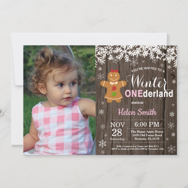 Invitation Premier anniversaire de fille rustique Onederland  (Devant)