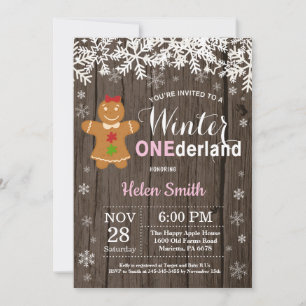 Invitation Premier anniversaire de fille rustique Winter Oned
