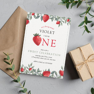 Invitation Premier anniversaire de fraise   Aquarelle douce B