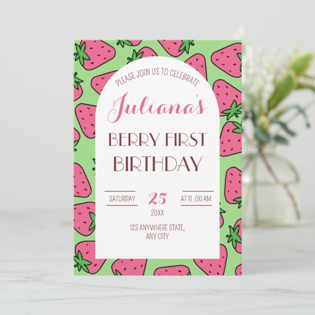 Invitation Premier anniversaire de fraise, Premier anniversai (Debout devant)