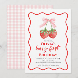 Invitation Premier anniversaire de fraise rose Berry