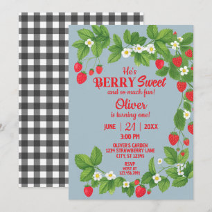 Invitation Premier anniversaire de fraise (rouge et bleu)
