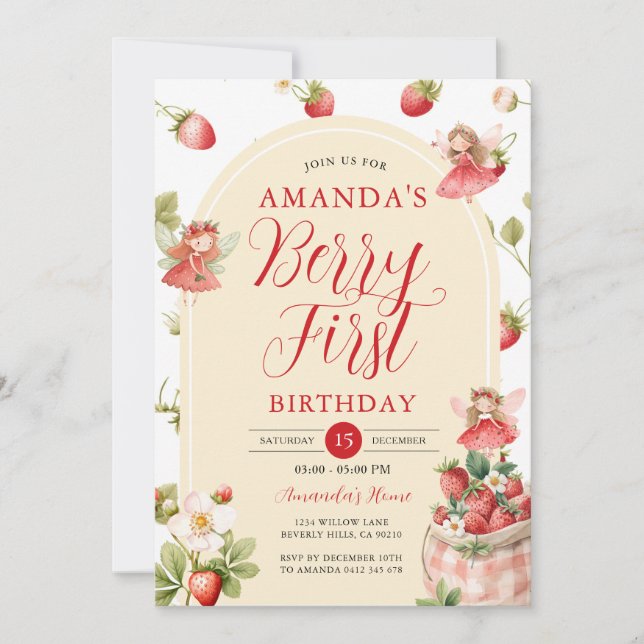 Invitation Premier anniversaire de fraise sucré Berry  (Devant)