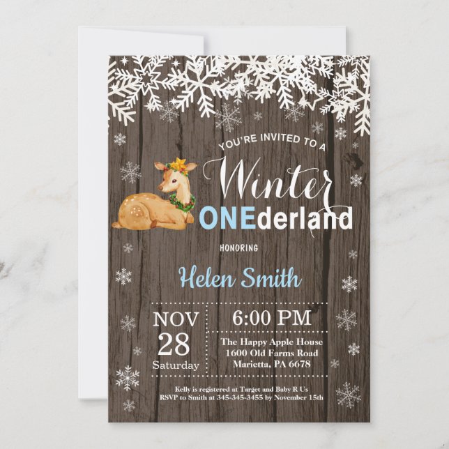 Invitation Premier Anniversaire de Garçon Hiver Onederland Ru (Devant)