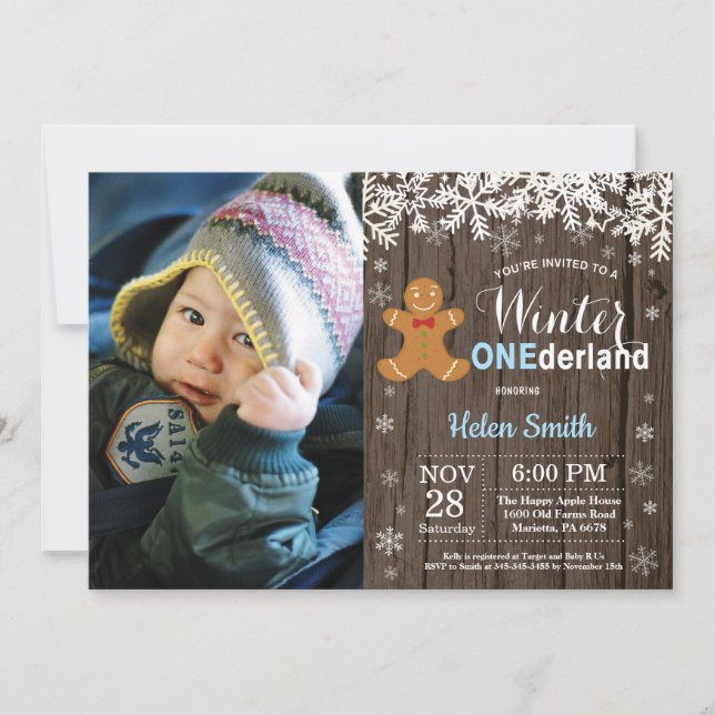 Invitation Premier Anniversaire de Garçon Hiver Onederland Ru (Devant)