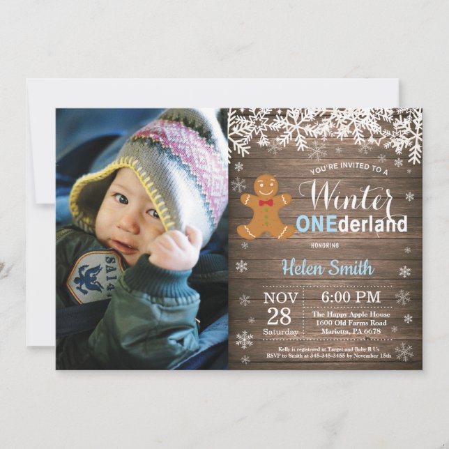 Invitation Premier Anniversaire de Garçon Onederland Hiver (Devant)