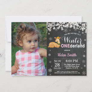 Invitation Premier anniversaire de la fille au cerf de Winter