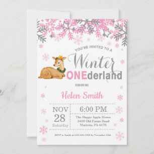 Invitation Premier anniversaire de la fille au cerf de Winter