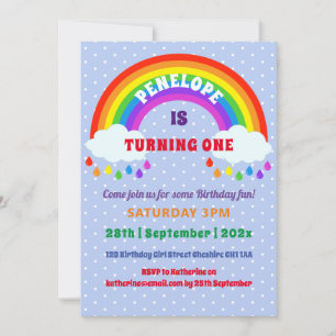 Invitation Premier anniversaire de la fille mignon arc-en-cie