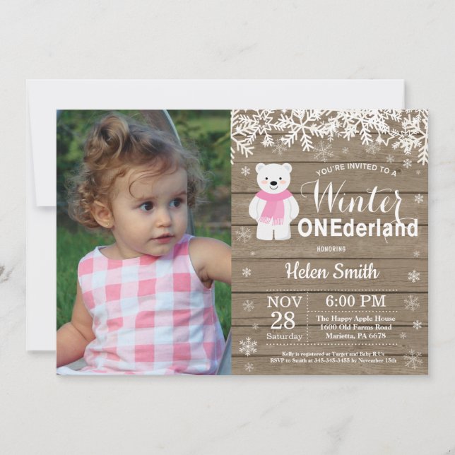 Invitation Premier anniversaire de la fille ours polaire de O (Devant)