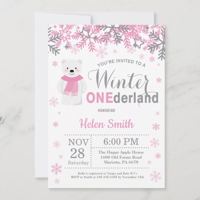 Invitation Premier anniversaire de la fille ours polaire de W (Devant)