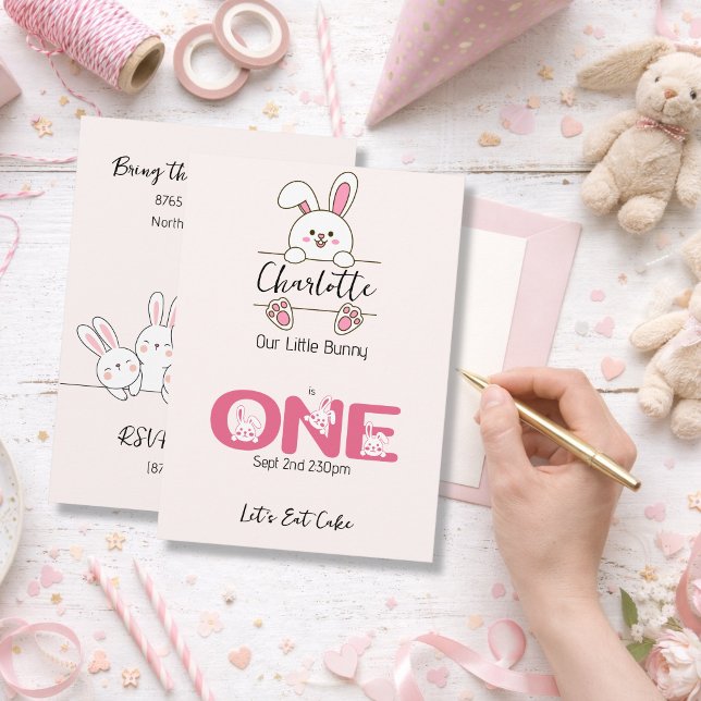 Invitation Premier Anniversaire de la Jolie Lapine Rose (Créateur téléchargé)